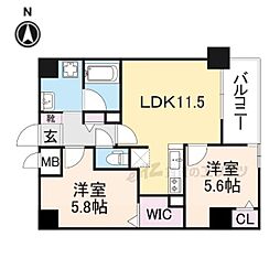 幸ｃｏｕｒｔ　ｎａｒａ　ｓａｎｊｏ 7階2LDKの間取り
