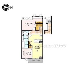 竜田テラス 2階2LDKの間取り