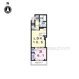 近鉄橿原線 九条駅 徒歩4分の賃貸アパート 2階1LDKの間取り