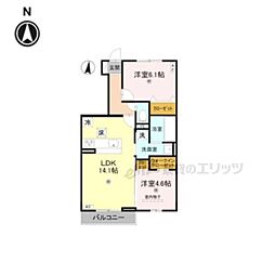 メゾンドピノ 2LDKの間取図画像