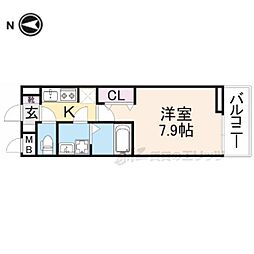グランツ東生駒 1Kの間取図画像