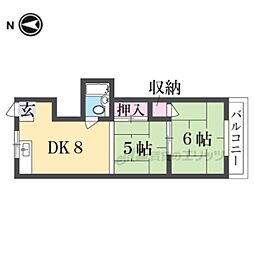 ロイヤル南生駒 2DKの間取図画像