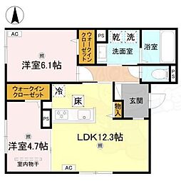 RETORIA瓦口EAST 2LDKの間取図画像