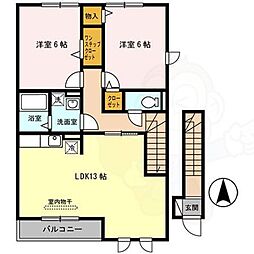 オークハイツB 2LDKの間取図画像
