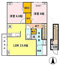 当麻寺MKコート5 2LDKの間取図画像