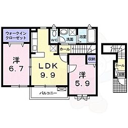 コントレール大和八木 2DKの間取図画像