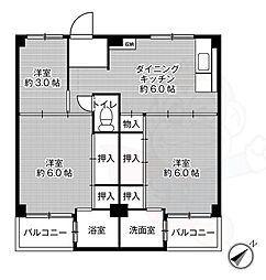 ビレッジハウス見瀬2号棟 3DKの間取図画像