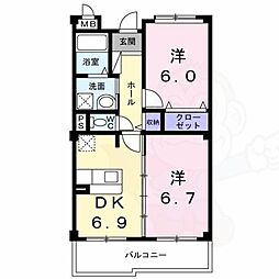 コートアプルーバルネオ 2DKの間取図画像