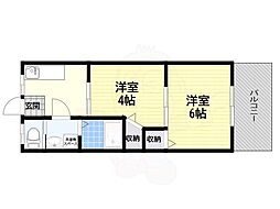 ハイツ竹上 2Kの間取図画像