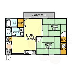 近鉄南大阪線 高田市駅 徒歩7分の賃貸アパート 1階2LDKの間取り