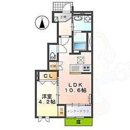 ブライテージ南道穂 1階1LDKの間取り