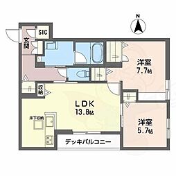 近鉄南大阪線 高田市駅 徒歩7分の賃貸マンション 1階2LDKの間取り