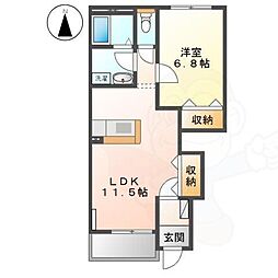 ロイヤルヒルズ2 1階1LDKの間取り