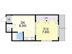 JR桜井線 畝傍駅 徒歩10分の賃貸マンション 4階1DKの間取り