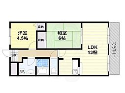 サンプラザ神楽 5階2LDKの間取り