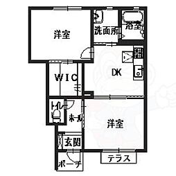 近鉄大阪線 大和高田駅 徒歩13分の賃貸アパート 1階2DKの間取り