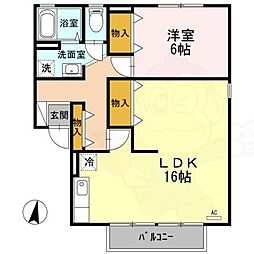 アネシスＤ棟 2階1LDKの間取り