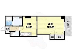 近鉄大阪線 大和八木駅 徒歩12分の賃貸マンション 6階1DKの間取り