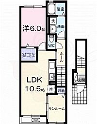 イレミア 2階1LDKの間取り