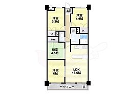 朝日プラザ八木東 4LDKの間取図画像