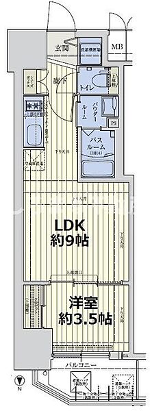 スワンズシティ谷町ブリエ 1405｜大阪府大阪市中央区常盤町2丁目(賃貸マンション1LDK・14階・30.84㎡)の写真 その3