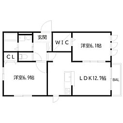 コンフォールいなみの 1階2LDKの間取り