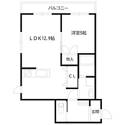 メゾン・ド・リオ 2階1LDKの間取り
