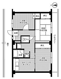ビレッジハウス尾上1号棟 3DKの間取図画像