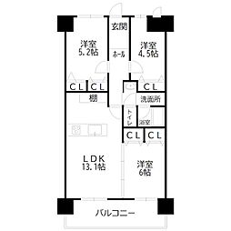 加古川グリーンシティD棟 3LDKの間取図画像