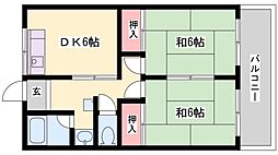 エクセレント宝殿3号棟 2DKの間取図画像
