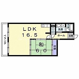 リバーサイドA 1LDKの間取図画像