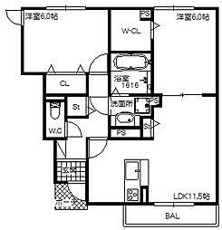 パストラル小野 2LDKの間取図画像