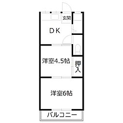浜の宮ハイツ 2DKの間取図画像