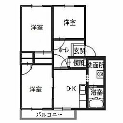 ベル友沢B棟 3DKの間取図画像