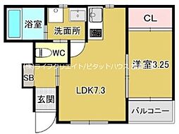 加古川市尾上町口里アパート 1DKの間取図画像