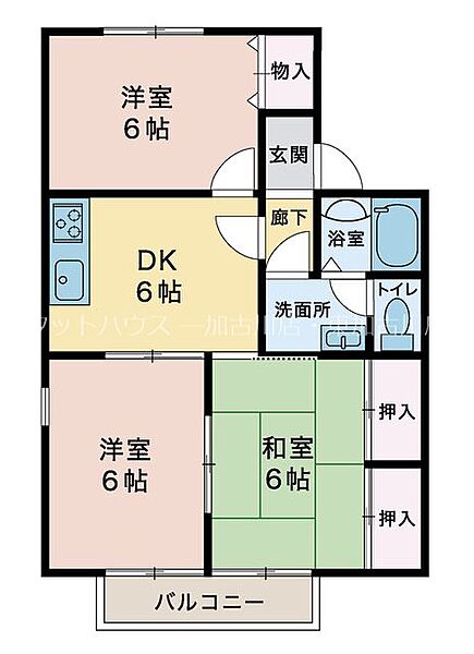 ハイム山陽 ｜兵庫県高砂市神爪５丁目(賃貸アパート3DK・2階・53.60㎡)の写真 その2