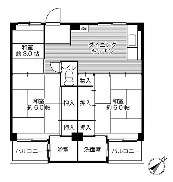 ビレッジハウス宮の前2号棟 ｜兵庫県加古川市野口町野口(賃貸マンション3DK・2階・49.20㎡)の写真 その2