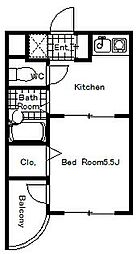 アルファポレール 1階1Kの間取り