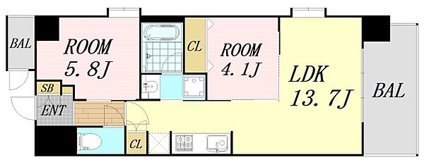 スプランディッド福島WEST ｜大阪府大阪市福島区海老江8丁目(賃貸マンション2LDK・3階・50.87㎡)の写真 その2