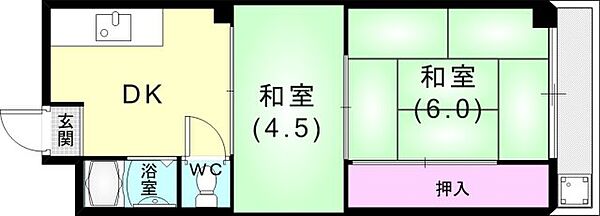 兵庫県神戸市兵庫区本町1丁目(賃貸マンション2DK・2階・30.00㎡)の写真 その3