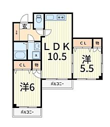 エーデルハイム 2LDKの間取図画像