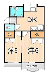 メゾンパーシモン 2DKの間取図画像