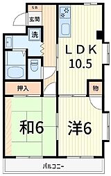 リヴハイム杉浦 2階2DKの間取り