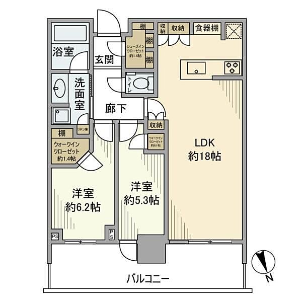 東京都中央区勝どき4丁目(賃貸マンション2LDK・24階・68.56㎡)の写真 その2