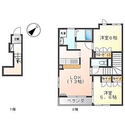 JR山口線 大歳駅 徒歩12分の賃貸アパート 2階2LDKの間取り