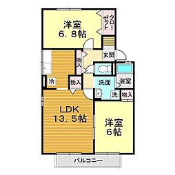 ハイカムール泉都町A 2LDKの間取図画像