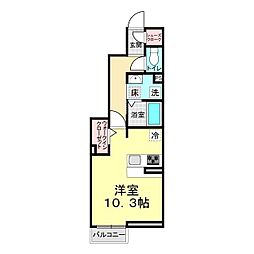 サミーヨK ワンルームの間取図画像