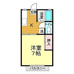ゆぁパレスA 1Kの間取図画像