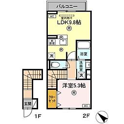 ディアライズ旭通りA棟 1LDKの間取図画像