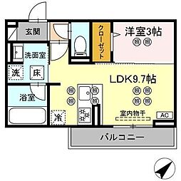 (仮称)ディアライズ旭通り B棟 1LDKの間取図画像